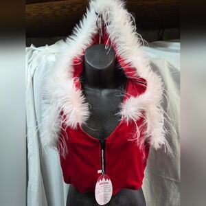 Red Hooded Vest with White Fur Trim